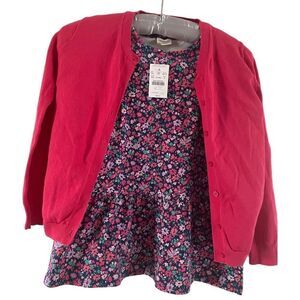 Girl’s Crewcuts Red Floral Long Sleeve Dress and Girl’s Crewcuts Pink Cardigan S
